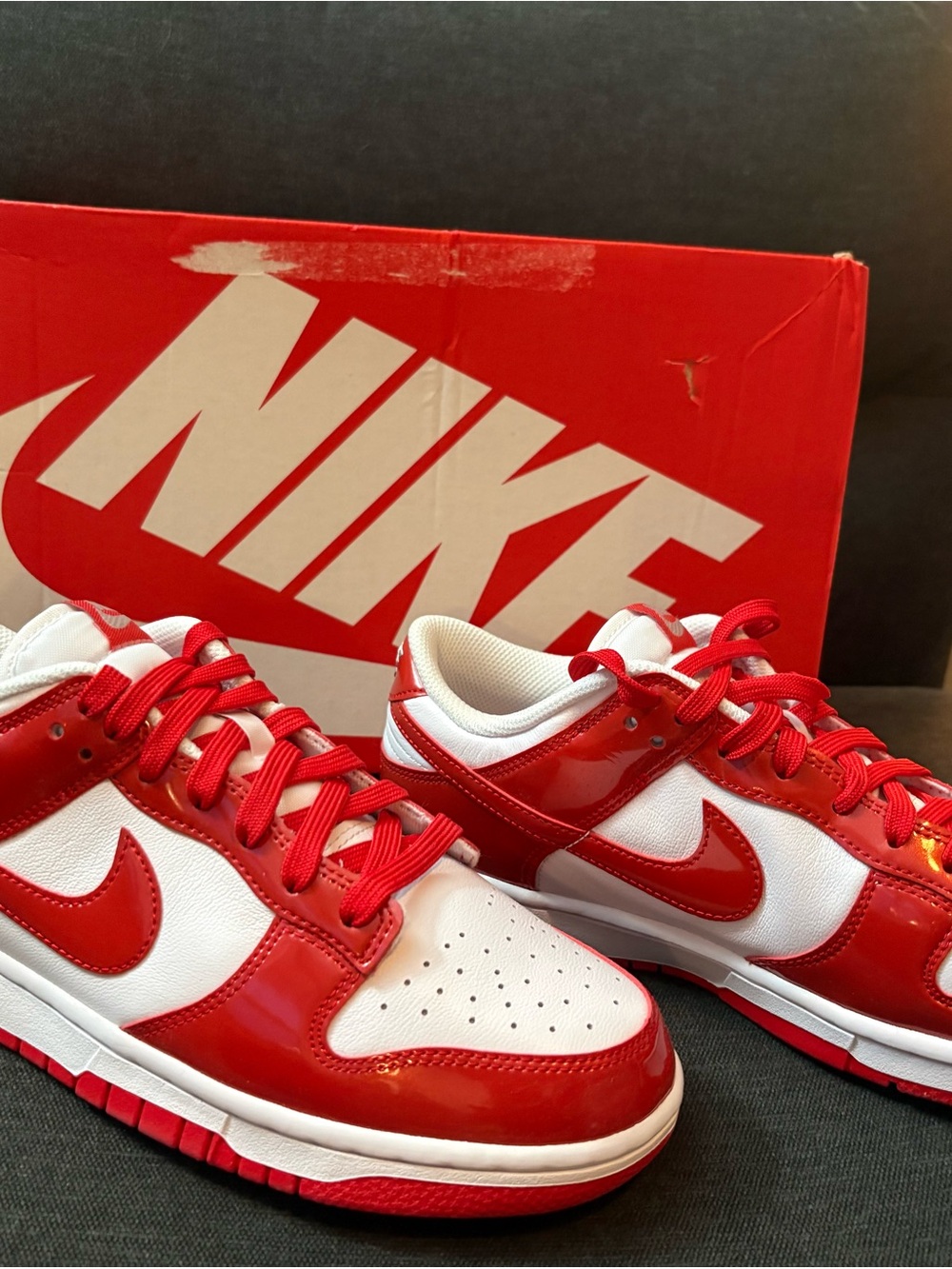 Nike Kids Red and White Low-Top Sneakers with Classic Swoosh